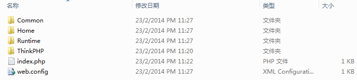 THinkPHP 运行成功的文件夹示例